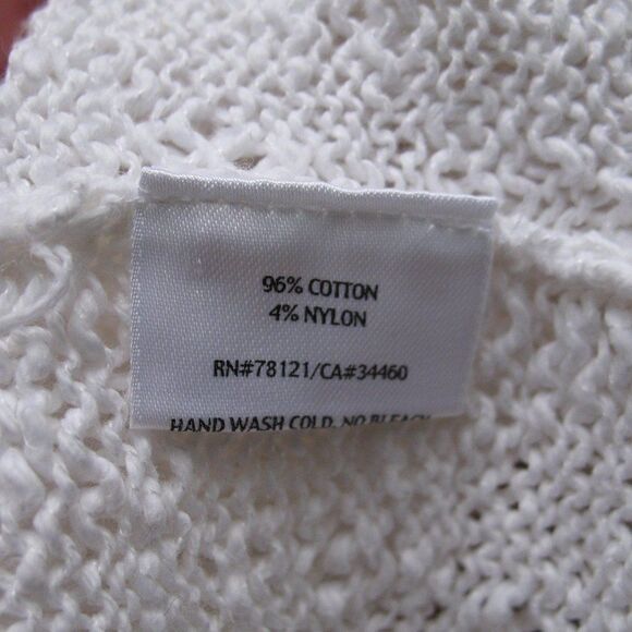 Eileen Fisher White Crochet Knit Cotton Blend Sweater - Picture 6 of 7